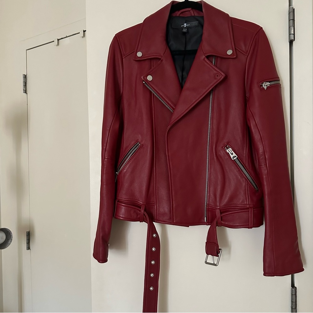 Cherry Red leather Moto Jacket